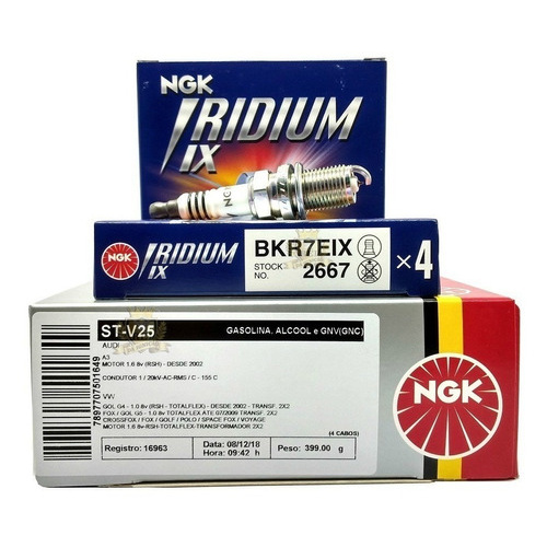 Kit Cabo E Vela Ignição Ngk Iridium Gol G4 G5 1.0 8v flex Desde 2006 Stv25 + Bkr7eix