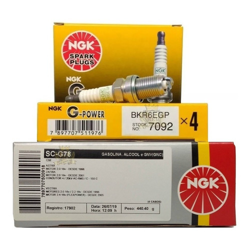 Kit Cabo E Vela Ignição Platinum Gpower Ngk Astra Vectra Zafira 2.0 2.2 16v Gasolina ou Gnv Desde 98 Scg78 + Bkr6egp em Oferta na Shopee