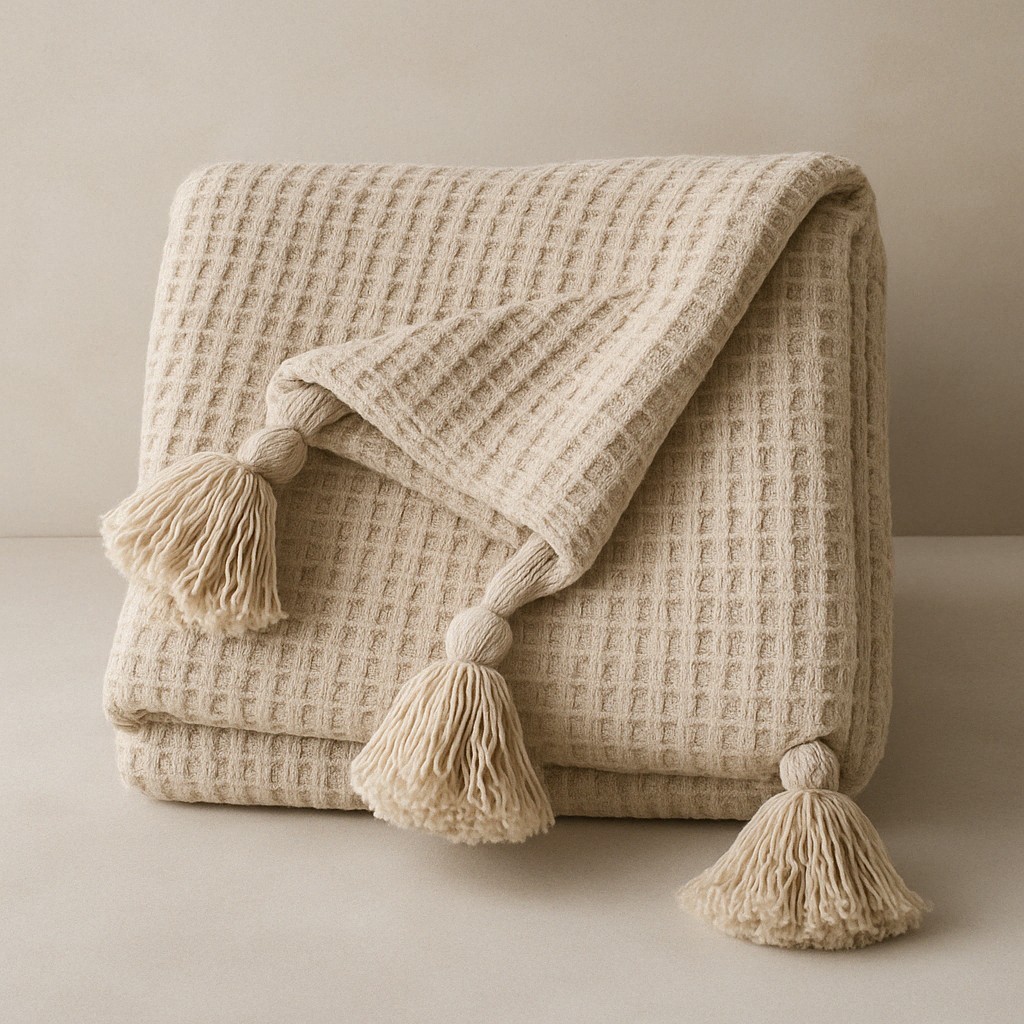 Manta Sofa Pompom algodão xale sofa decorativo peseira 1,40M X 1,40M