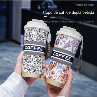 Copo Térmico de Café 500ml - Isolamento a Vácuo, Estampa Floral e Vintage  P1805 em Oferta na Shopee