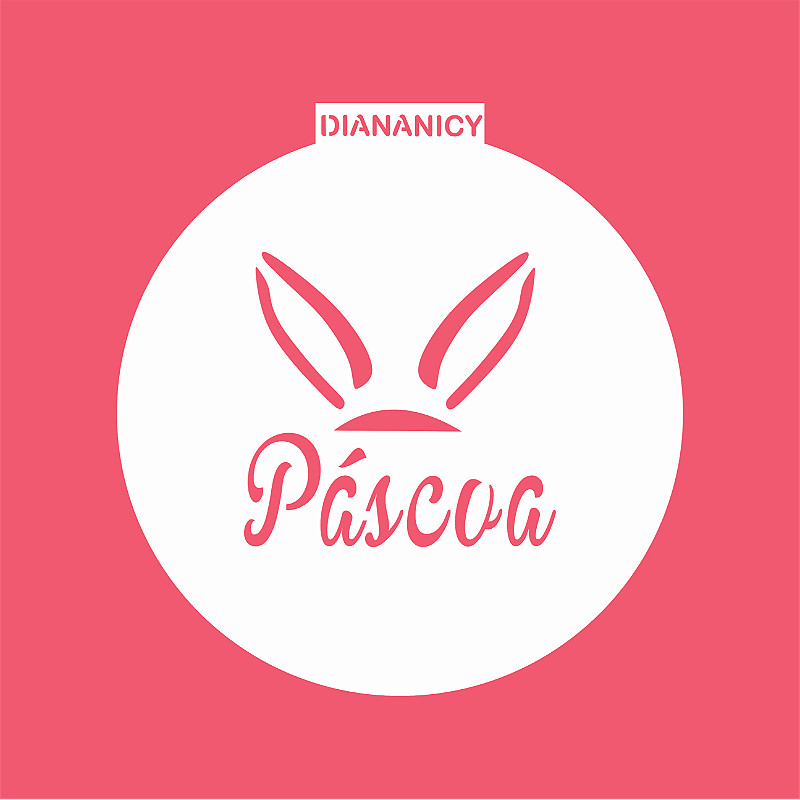 Estêncil Diananicy Nº 349 - Stencil Redondo Orelha Coelho Páscoa Confeitaria Pasta Biscoito