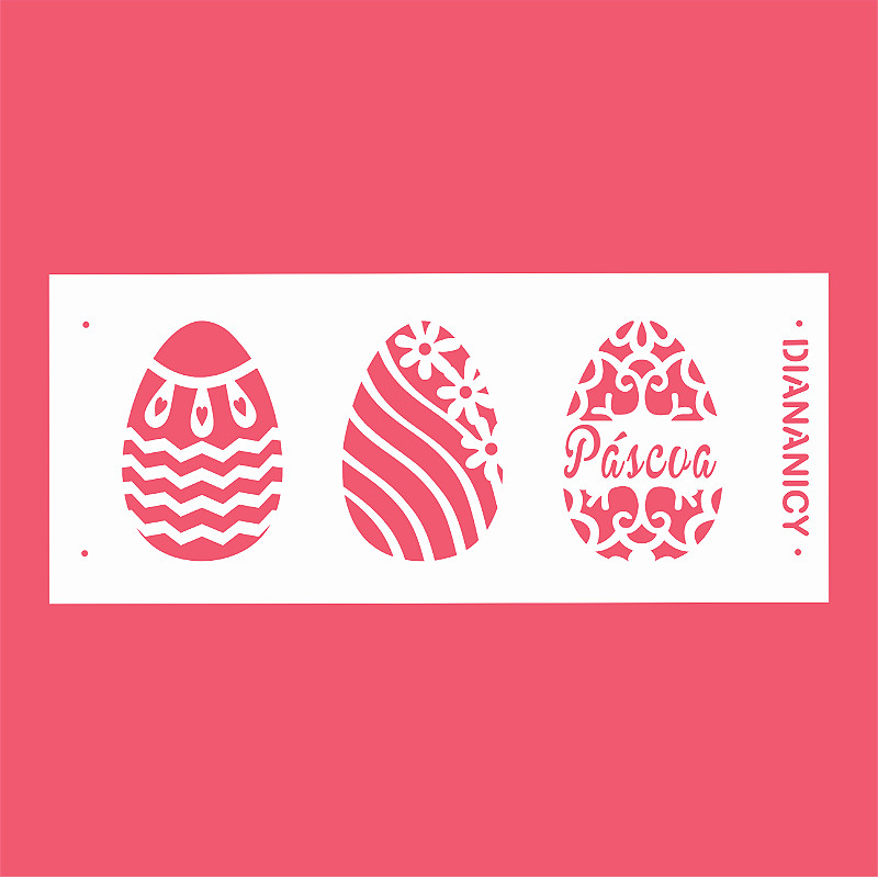 Estêncil Diananicy Nº 350 - Stencil Trio Páscoa Confeitaria Pasta Biscoito