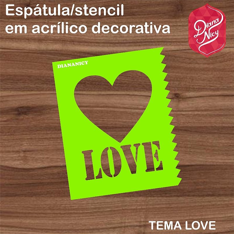 Espátula decorativa/stencil em acrílico love 2x1 Confeitaria Pasta Biscoito