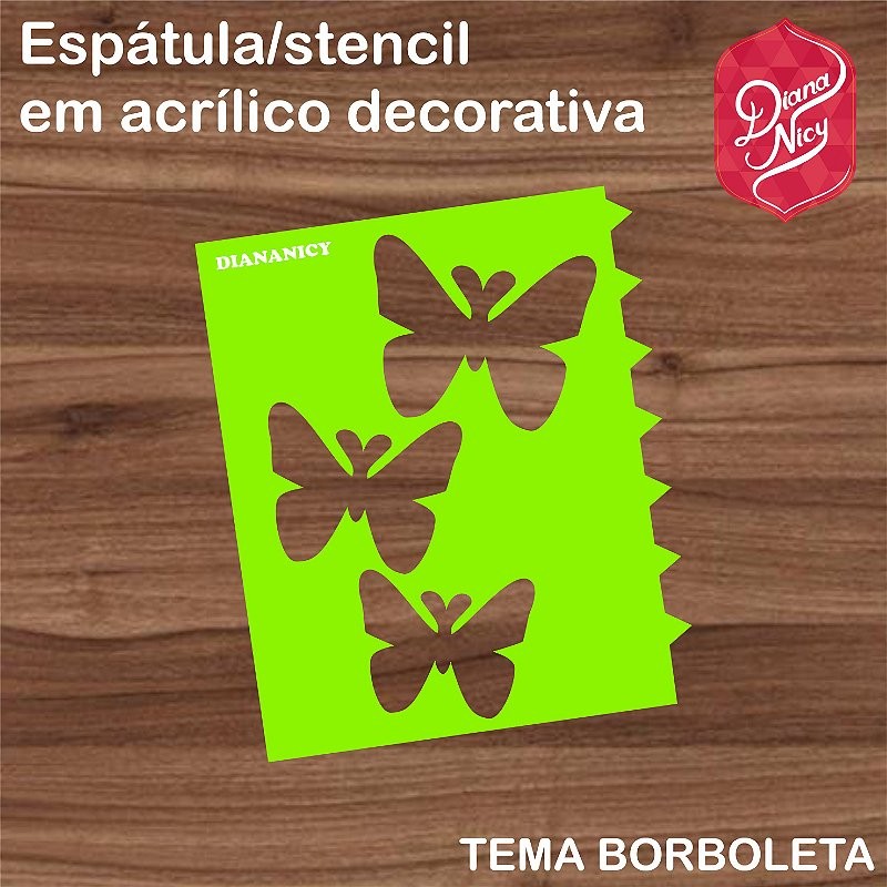 Espátula decorativa/stencil em acrílico borboleta 2x1 Confeitaria Pasta Biscoito