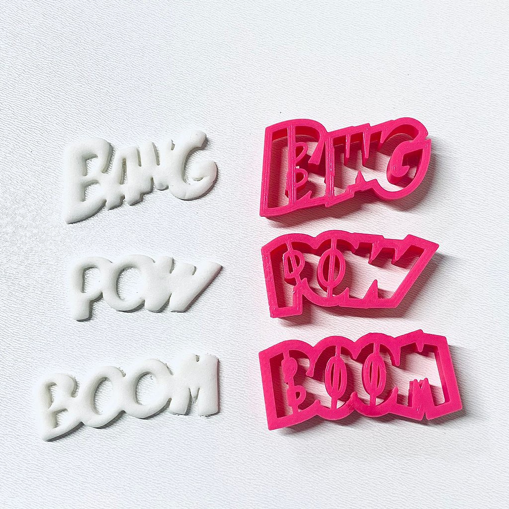 Kit Cortador/Marcador Bang, Pow e Boom Confeitaria Pasta Biscoito D250694
