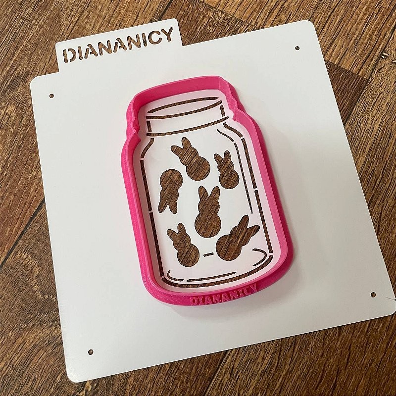 Estêncil Diananicy Nº472 - Stencil e Cortador Potinho Páscoa Confeitaria Pasta Biscoito D250253