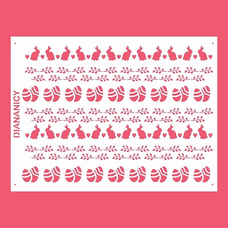 Estêncil Diananicy Nº 196 - Stencil Pascoa Coelhos e Ovos Confeitaria Pasta Biscoito
