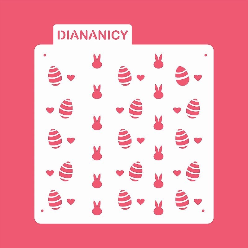 Estêncil Diananicy Nº 183 - Stencil Ovos e Coelhos de Páscoa Confeitaria Pasta Biscoito