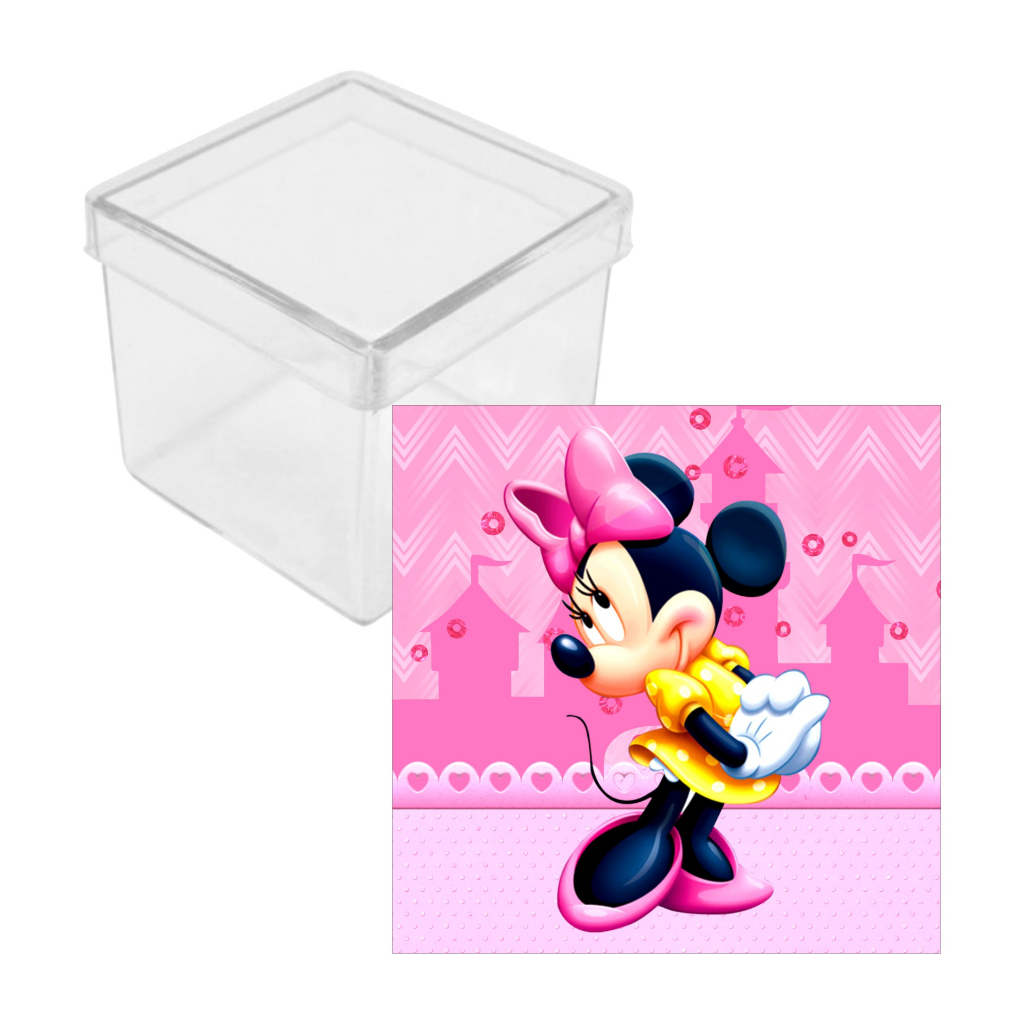 Adesivo + Caixa Acrílica Minnie ROSA 5cm- Acrílico Decoração Festa Aniversário Lembrancinha