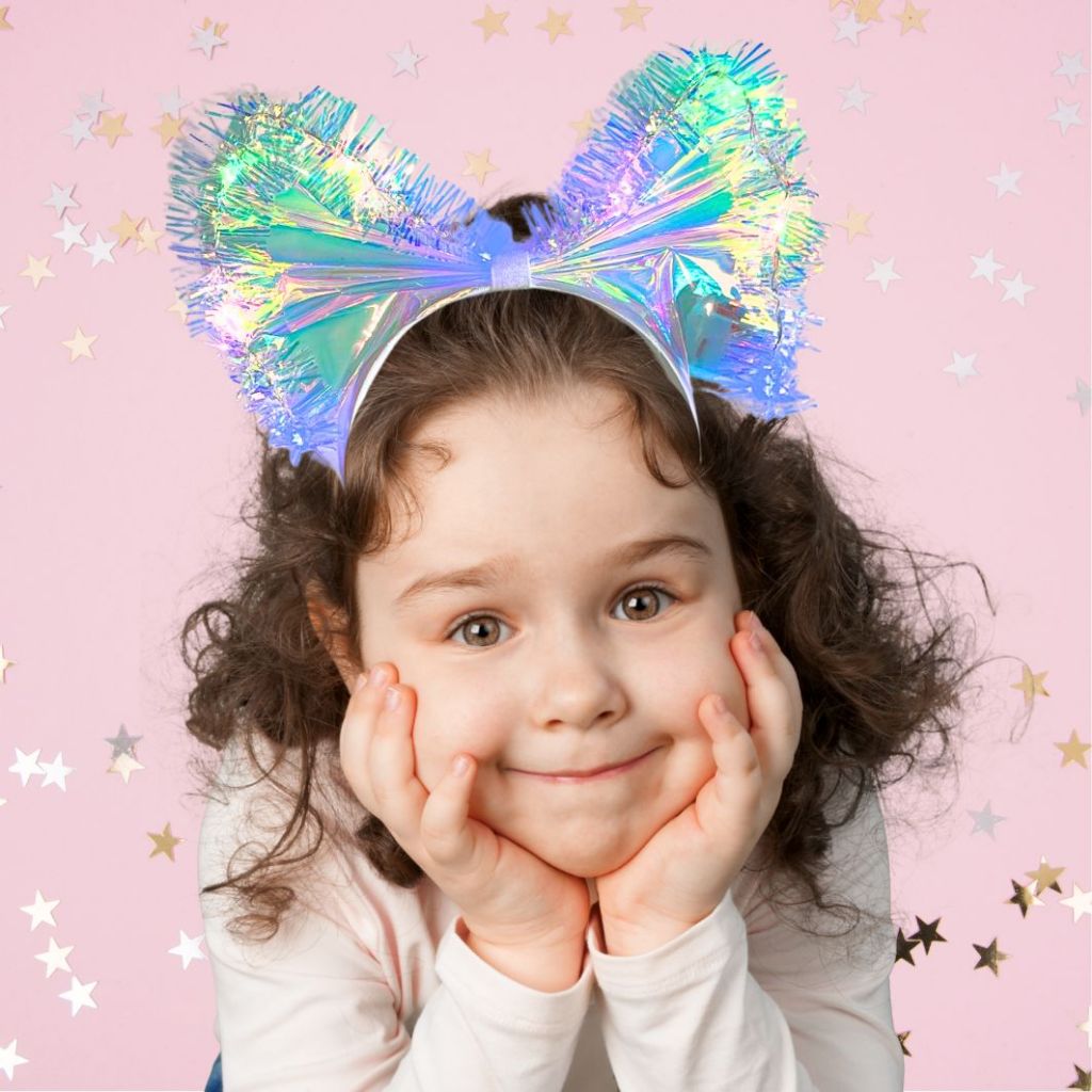 Tiara Infantil Laço com LED Pisca Lacinho Tiara Minnie Transparente Fruta Cor Cabelo Fantasia Escola