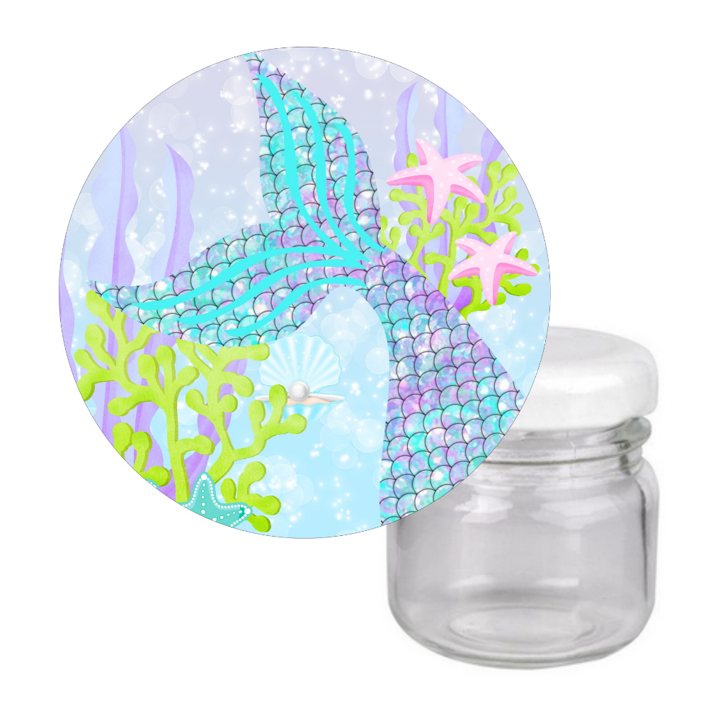 10 Adesivos Tampa para Potinho 40ml Sereia - Decoração de Festa de Aniversário, Lembrancinhas de Festa.
