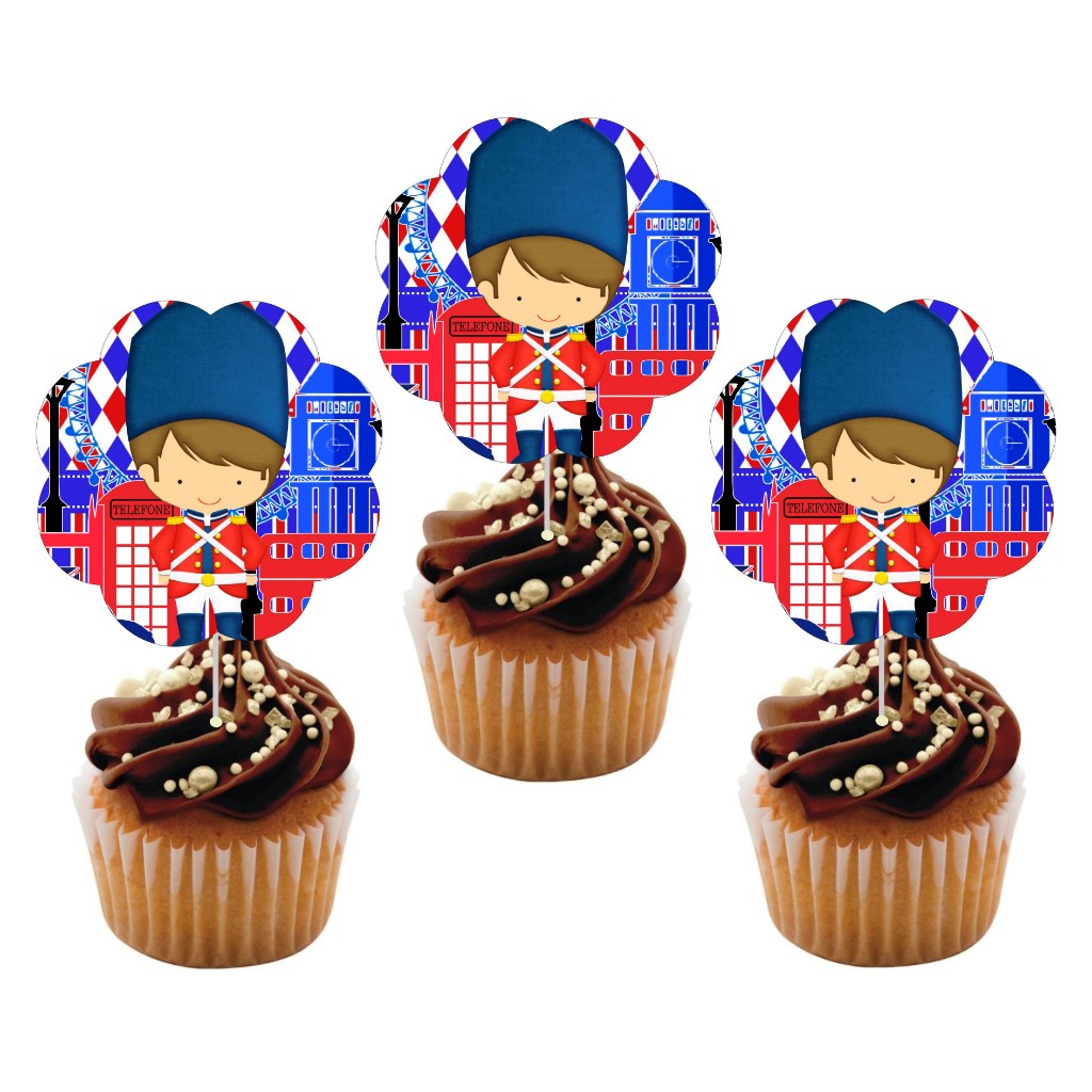 Topper para Cupcake + Saia Soldadinho de Chumbo London - Decoração Festa Aniversário Topo Forminha