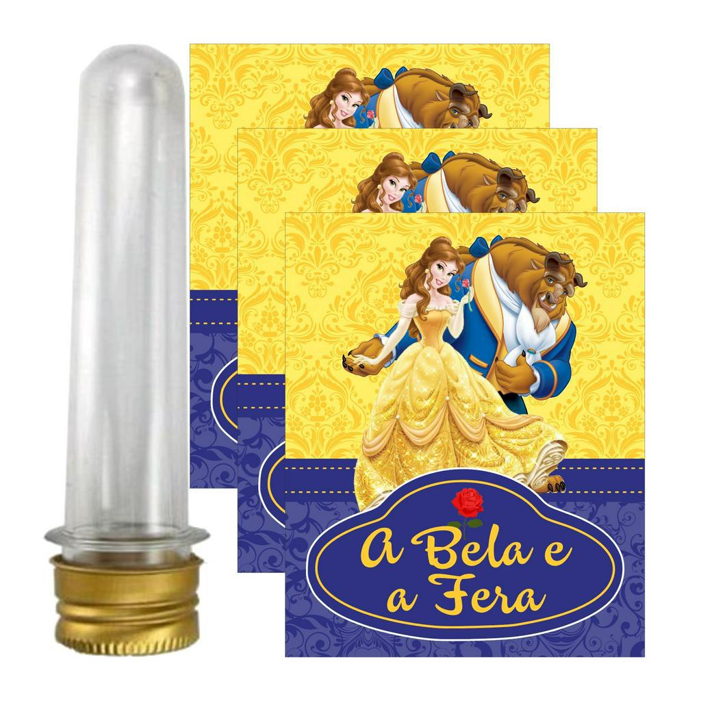 Tubete Acrílico + Aplique Adesivo Bela e a Fera- VÁRIAS CORES Decoração Aniversário Lembrancinha