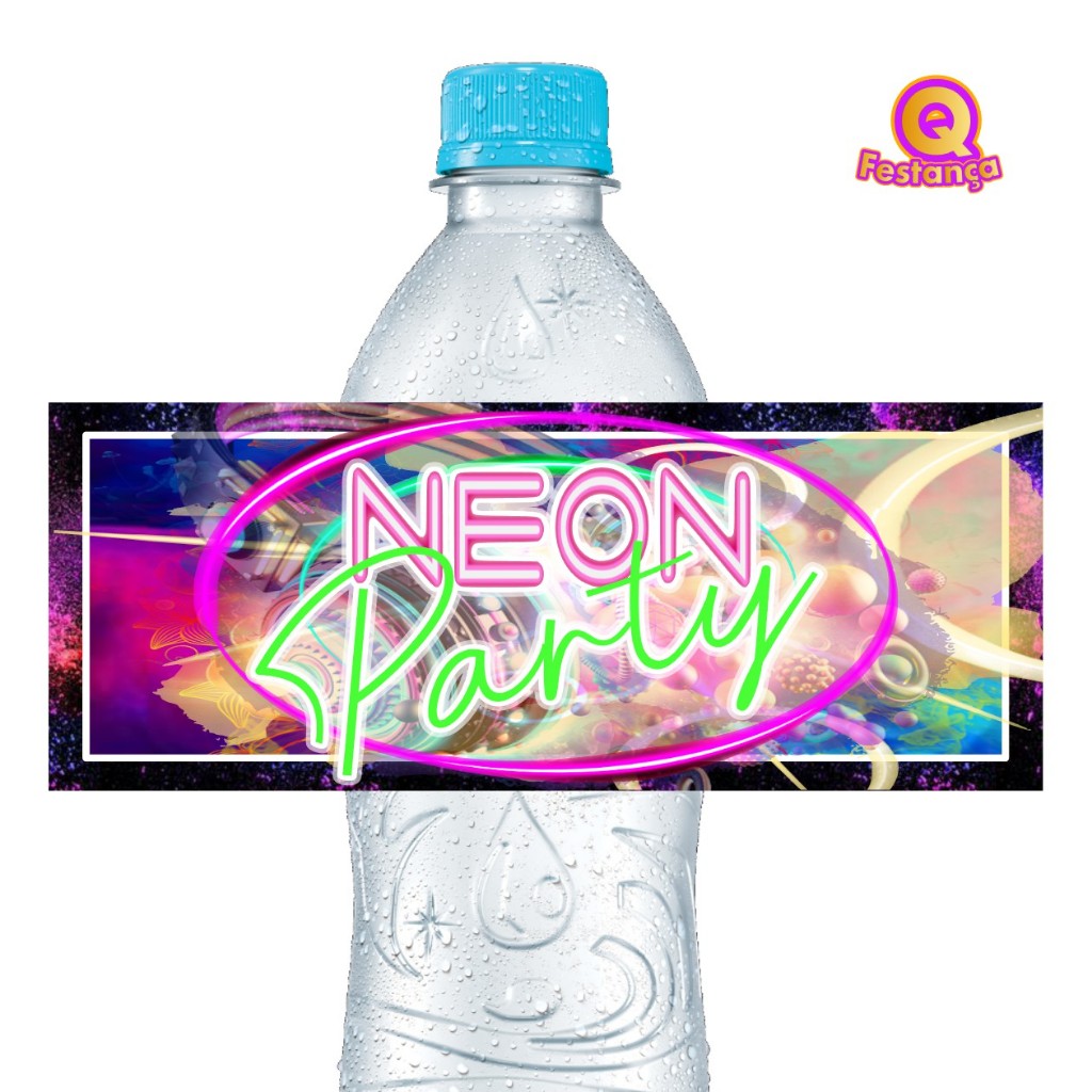 Adesivos Para Água 500ml Balada Neon - Pronto para aplicação, Tema de Festa Neon, Kit Balada, Kit Neon.