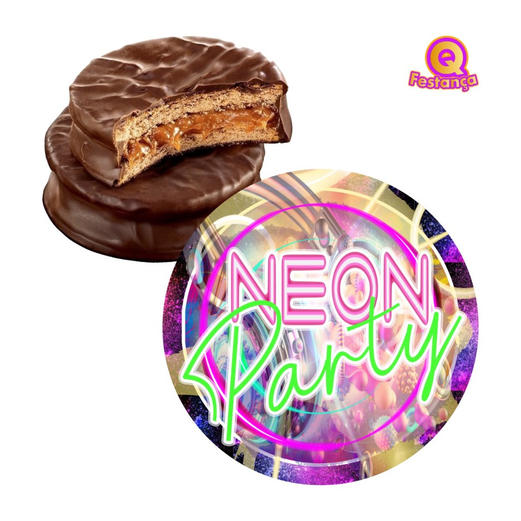 Adesivos para Alfajor 5cm Balada Neon - Pronto para ser aplicado, Tema de Festa Neon, Kit Balada, Kit Neon.