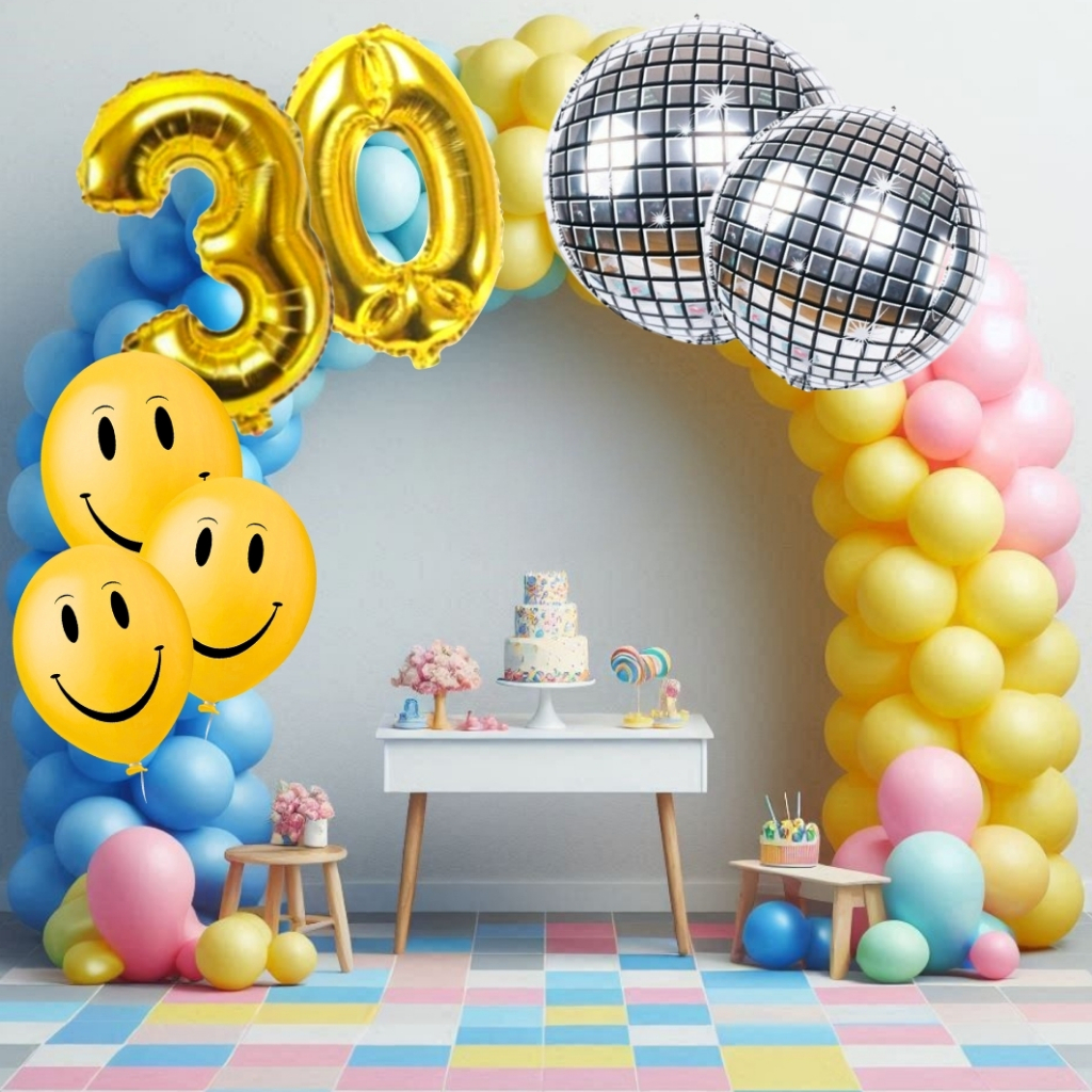 Kit Arco Desconstruído Anos 90` 2000 Premium Decoração Festas *150 itens* Smile Emoji Discoteca