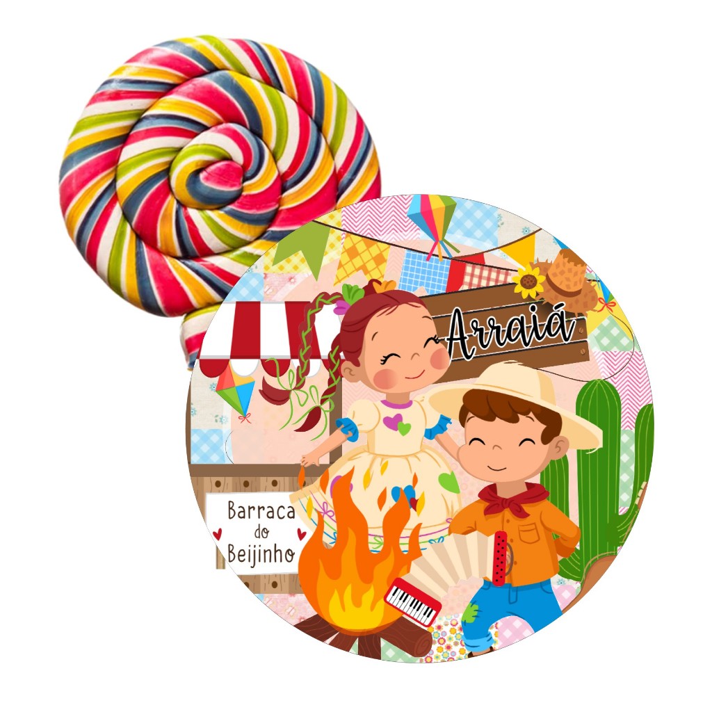 Adesivos Festa Junina/Arraiá Pirulito 4cm - Lembrancinha Saquinho Surpresa Guloseimas Festa