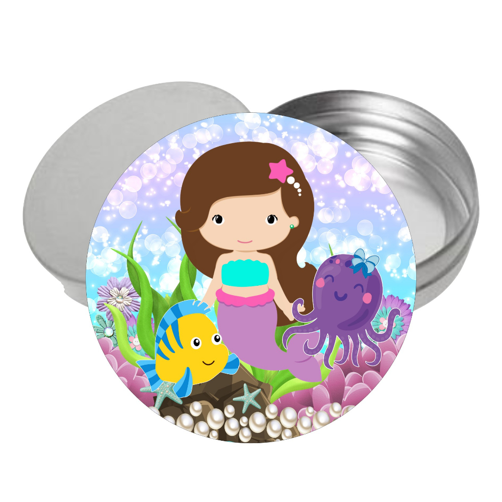 Adesivo + Latinha Sereia Cute 5cm - Acrílico Decoração Festa Aniversário Lembrancinha
