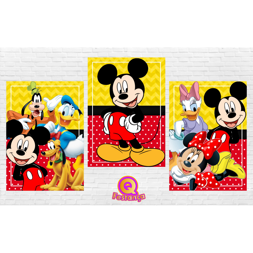 Poster Mickey Mouse 30x40cm - KIT COM 3 POSTER- Decoração Festa Aniversário