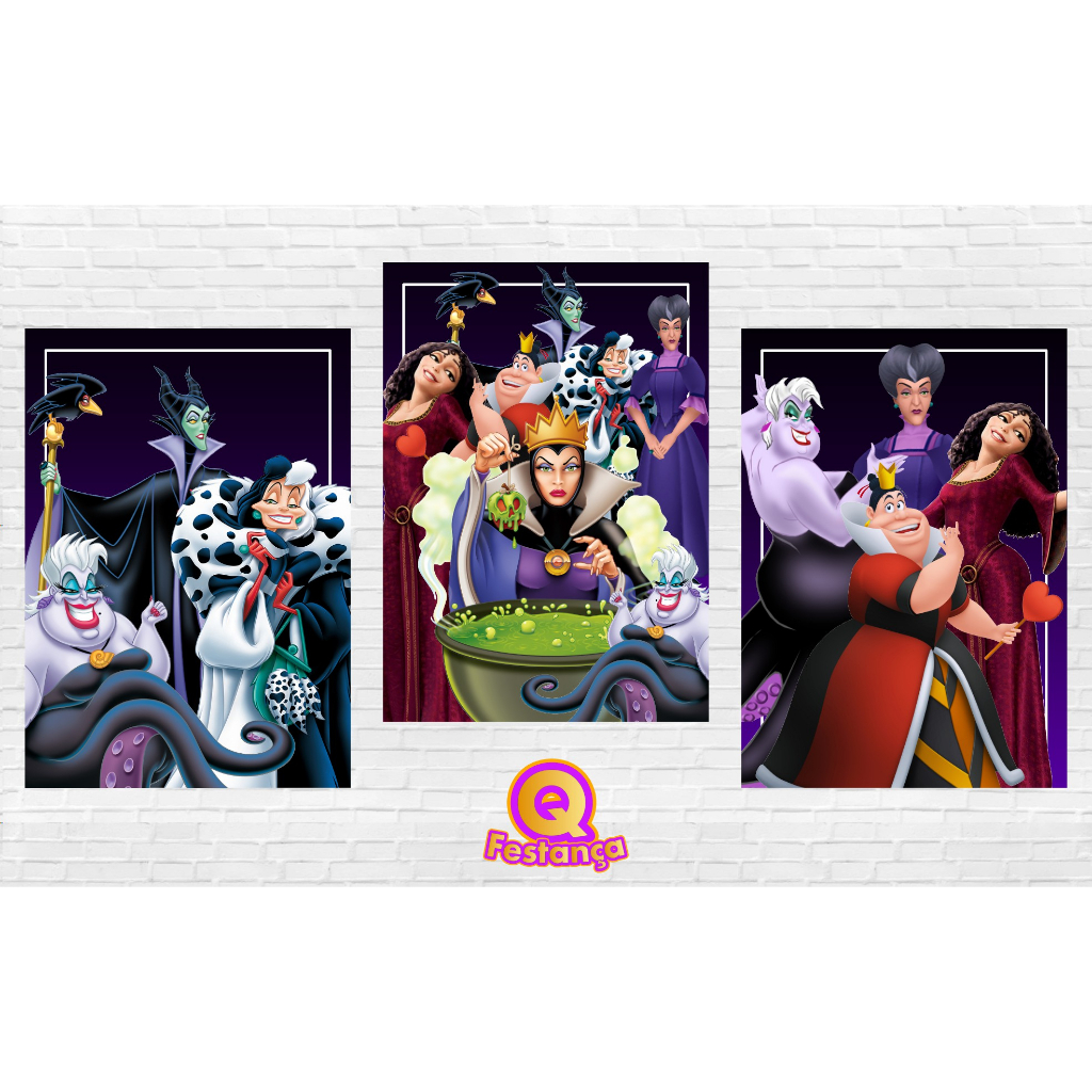 Poster Vilãs 30x40cm - KIT COM 3 POSTER- Decoração Festa Aniversário