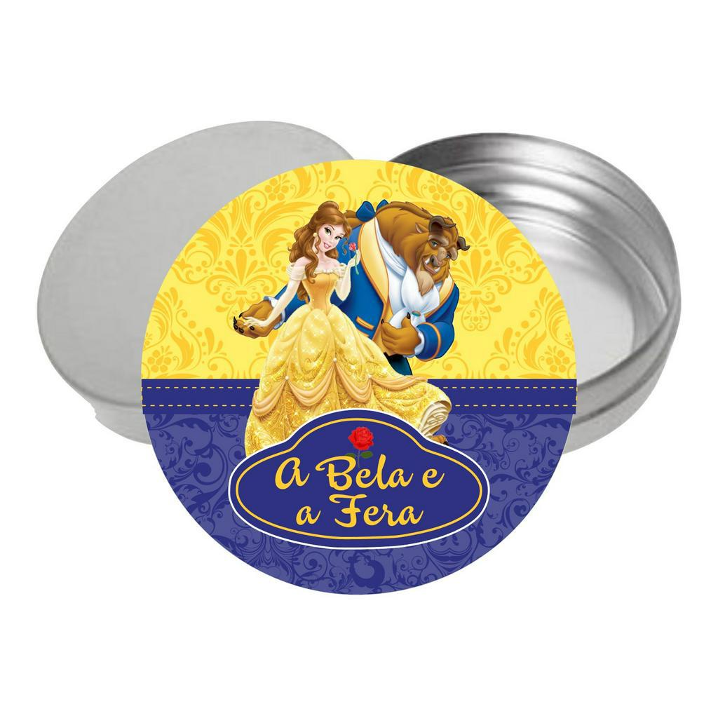 Adesivo + Latinha Bela e a Fera 5cm- Acrílico Decoração Festa Aniversário Lembrancinha