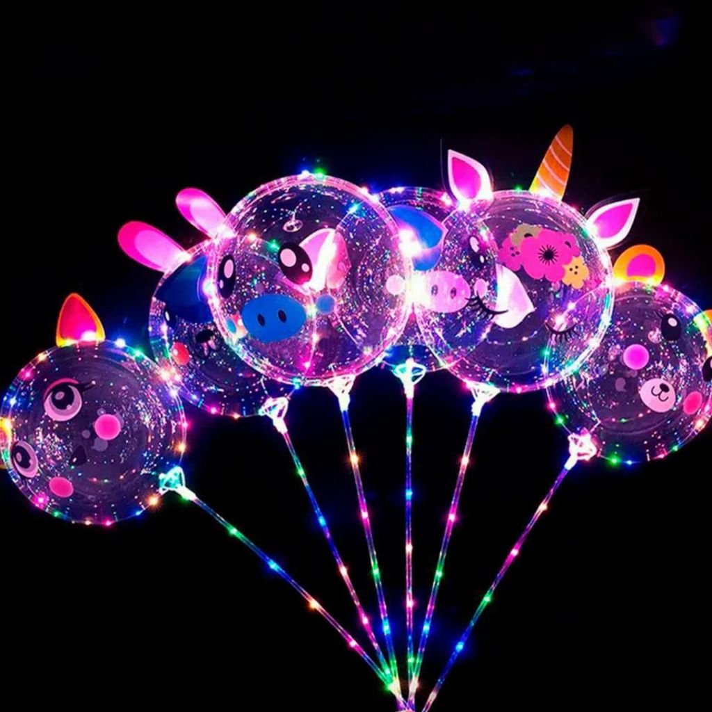 Kit Bubble Balão Bichinho Animais 45cm Vareta LED decoração-Decoração Festa Infantil Circo Unicórnio
