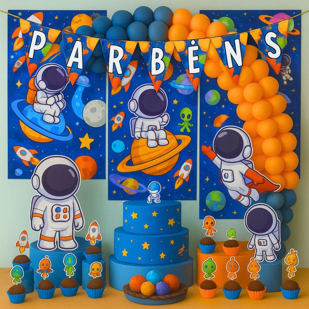 Kit Festa Aniversário Personalizado Astronauta GALÁXIA 78 itens - Decoração Mesversario Lembrancinha em Oferta na Shopee