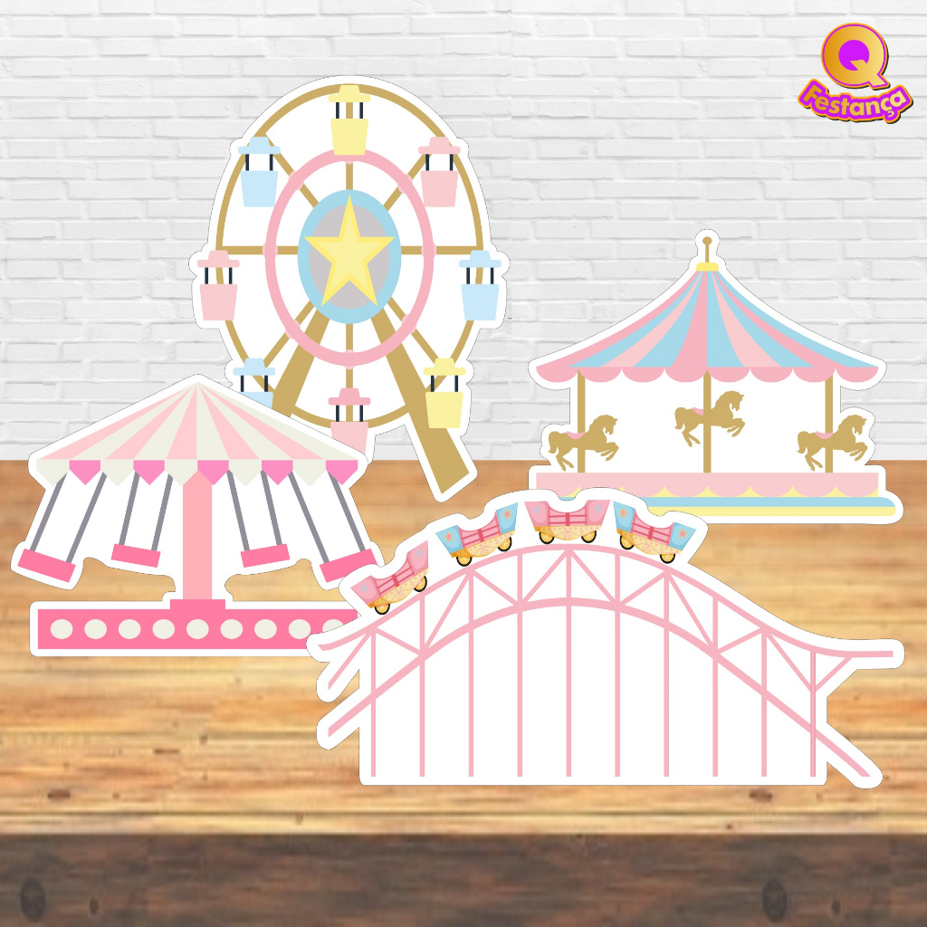 Display para Mesa Parque de Diversões Carrossel 25cm com Base- Aniversário Festa Infantil Decoração