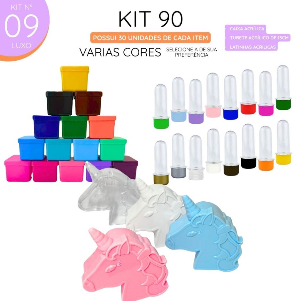 Kit Festa Lembrancinha Acrílico 90 ITENS Várias Cores - Caixinha Latinha Tubete Copinho Aniversário