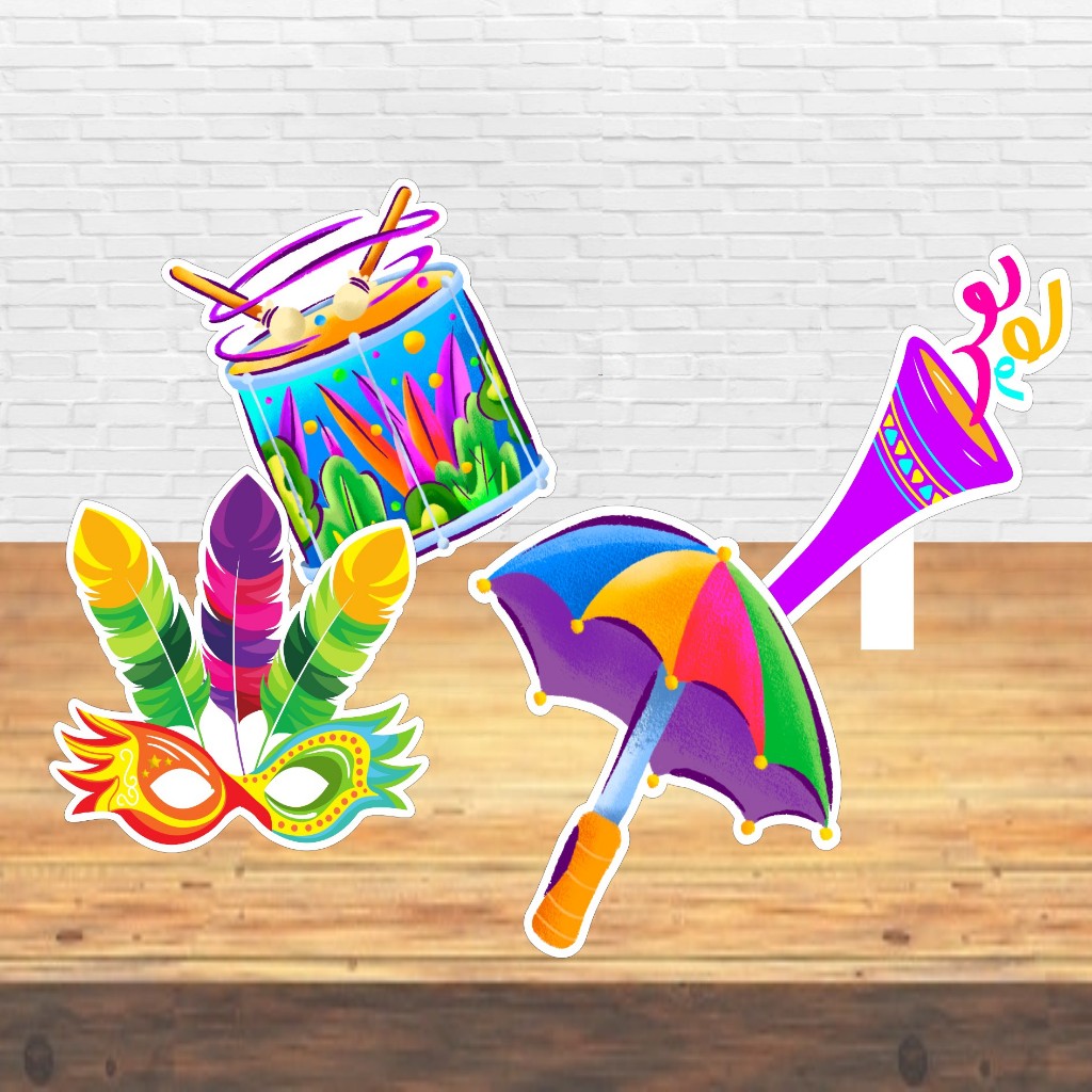 Display para Mesa Carnaval Folia 25cm Com Base - Lembrança Aniversário Festa Infantil Decoração
