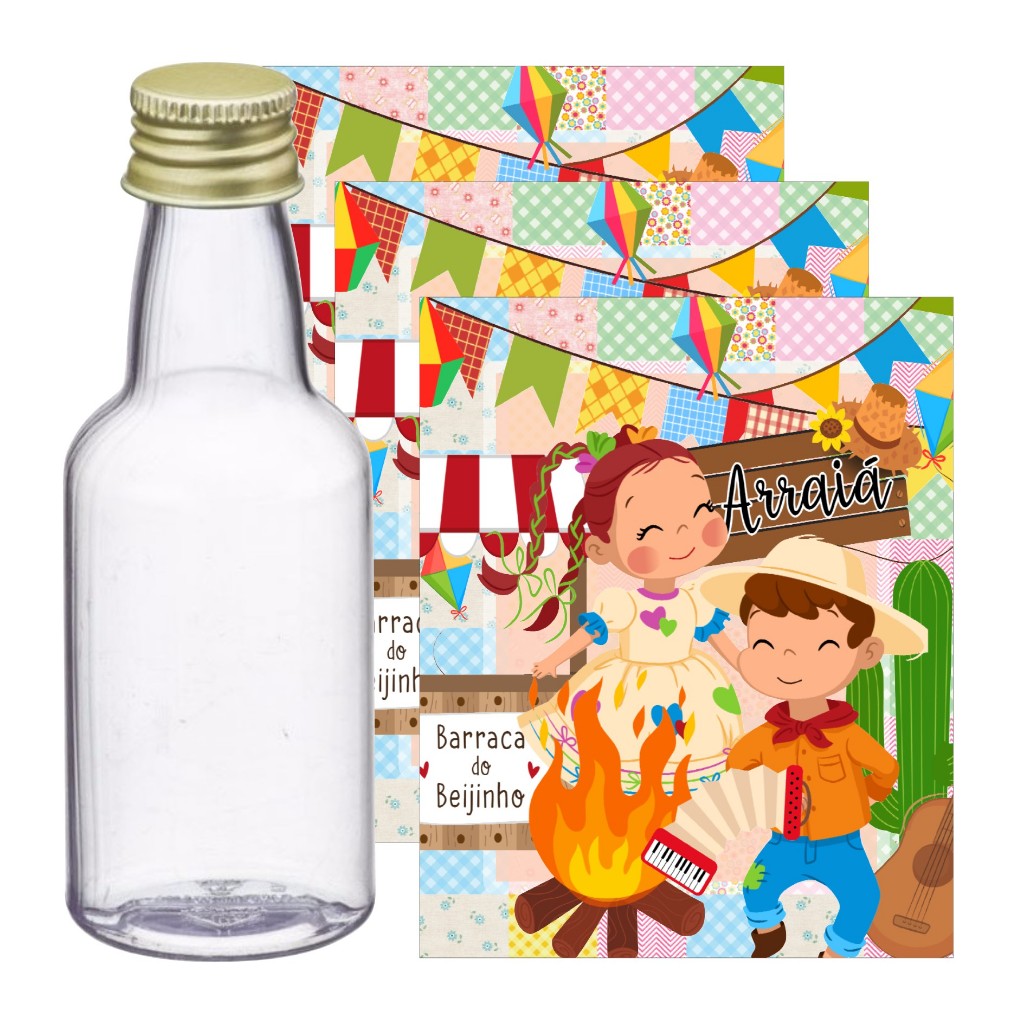 Adesivos para Garrafinha 50ml Festa Junina/Arraiá - Pronto para ser aplicado, Decoração de Festa e Mesversário..
