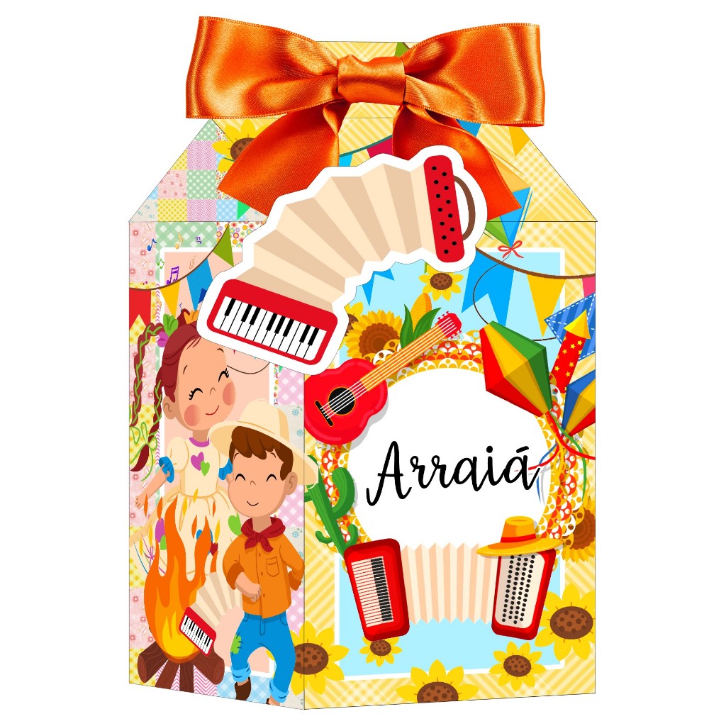 Caixa Milk Decoração Prenda Festa Junina Arraiá com Aplique 3D - Decoração de Festa e Mesversário
