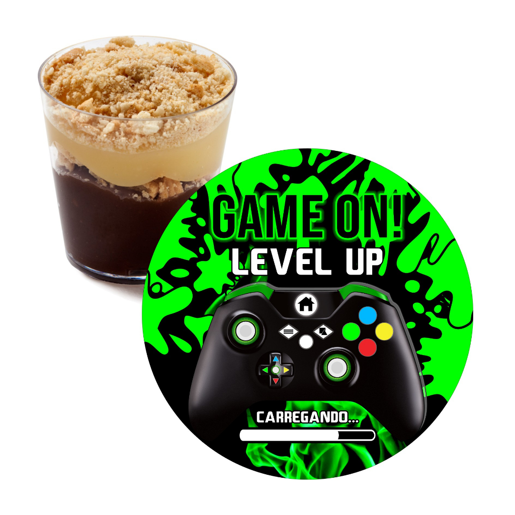 Copinhos Coloridos + Adesivos Videogame Jogo Game- Brigadeiro Doce no Copinho Festas Lembrancinhas
