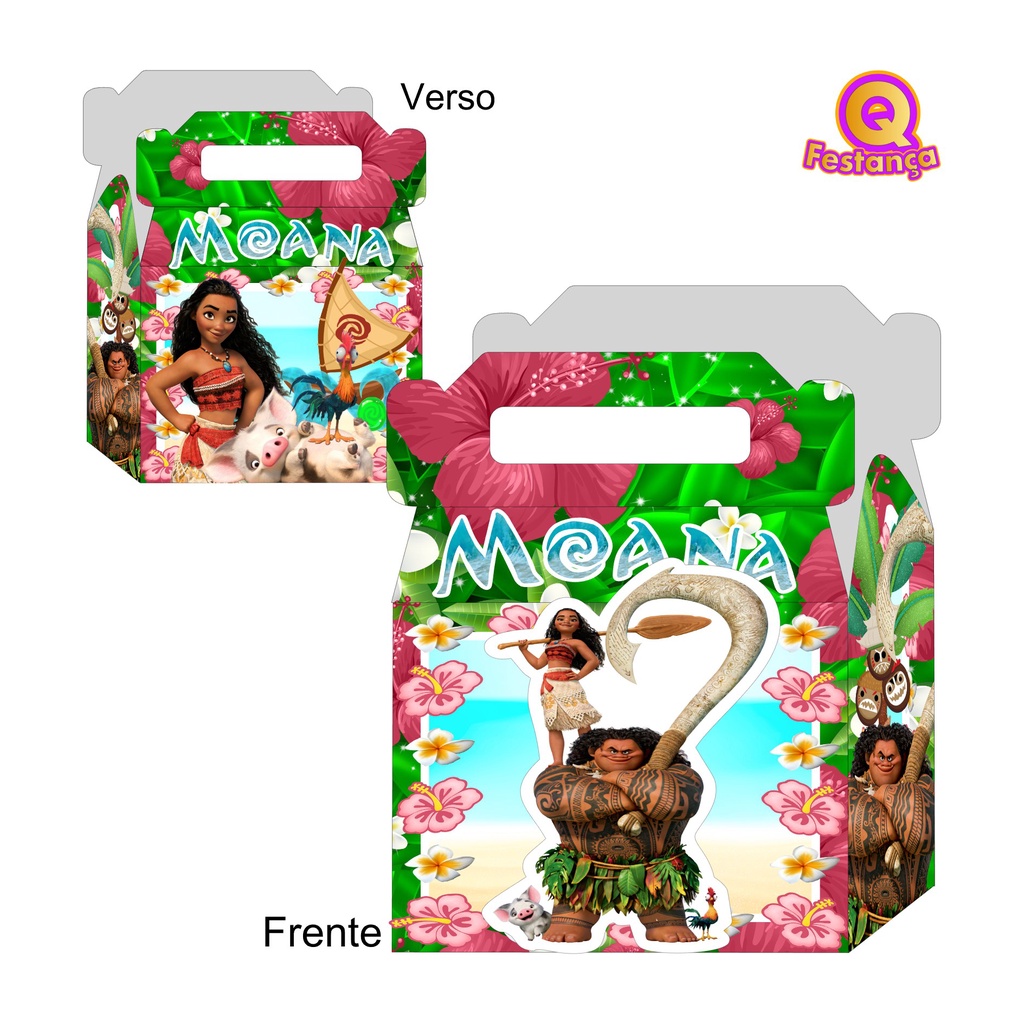 Caixa Maleta Decoração Moana com Aplique 3D - Decoração de Festa e Mesversário