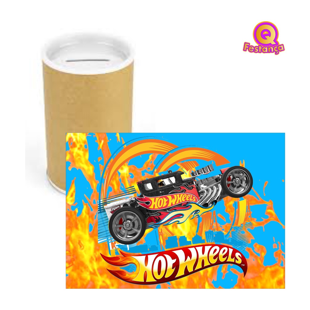 Cofrinho de Papelão + Adesivo Hot Wheels VÁRIAS CORES - Cofre Lembrancinha Festa Aniversário