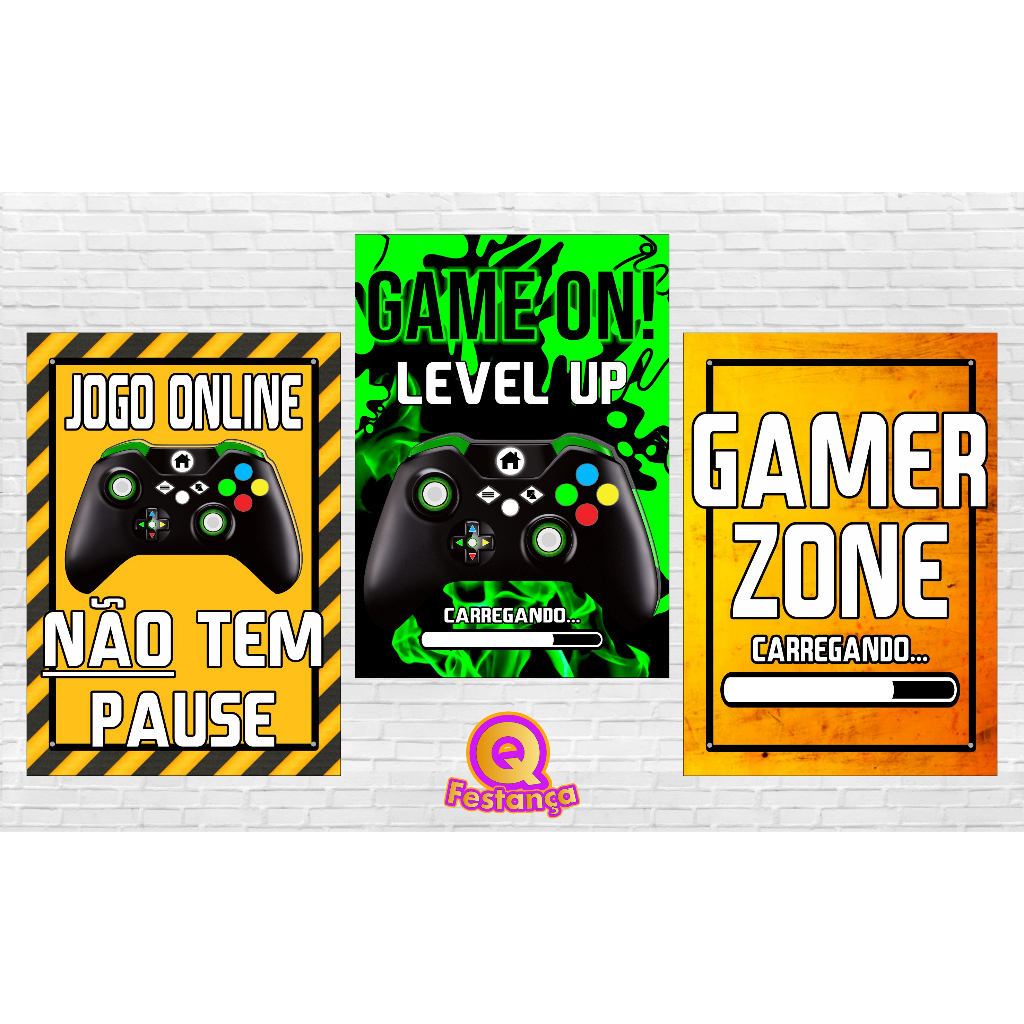 Poster Videogame 30x40cm - KIT COM 3 POSTER - Decoração Festa Aniversário tema Vídeo Game.