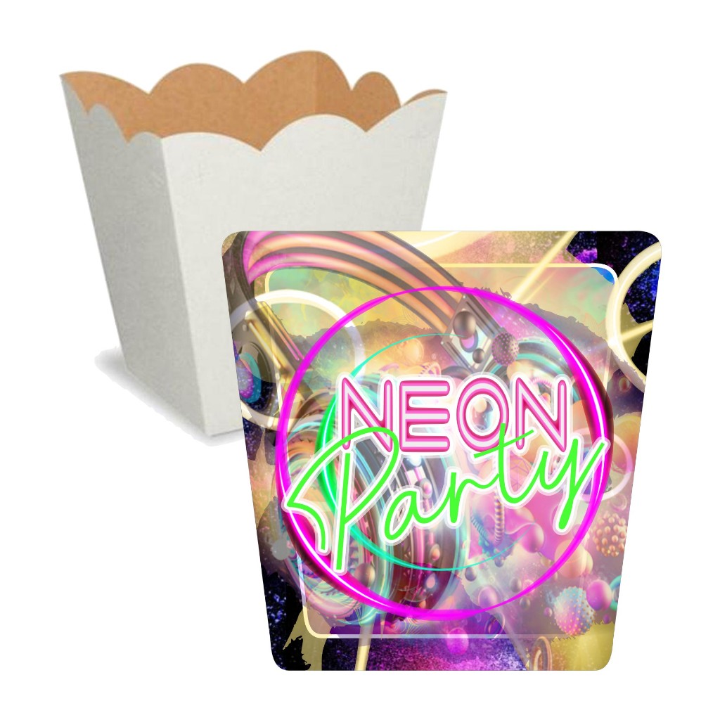 Adesivos Para Cachepô Retangular 7cm Balada Neon - Decoração Tema de Festa Neon, Kit Balada, Kit Neon.