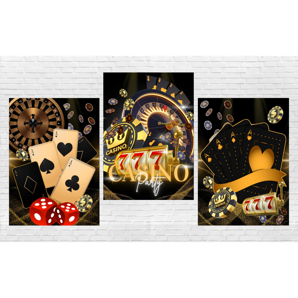 Poster Cassino 30x40cm - KIT COM 3 POSTER - Decoração Festa Aniversário tema Cassino.