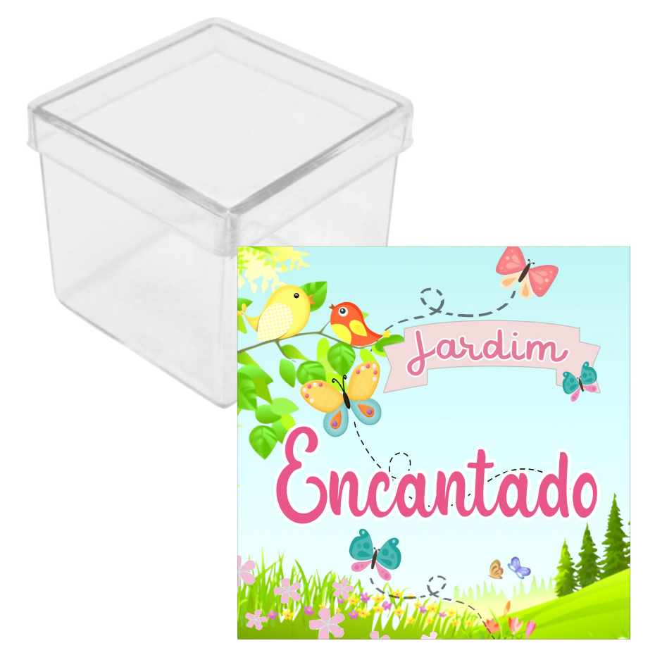 Adesivo + Caixa Acrílica Jardim Encantado Borboletas 5cm-Acrílico Decoração Aniversário Lembrancinha