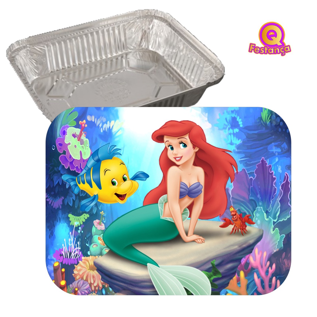 10 Tampas para Marmitinha Ariel Pequena Sereia-Decoração Festa Aniversário, Lembrancinhas Ariel Pequena Sereia