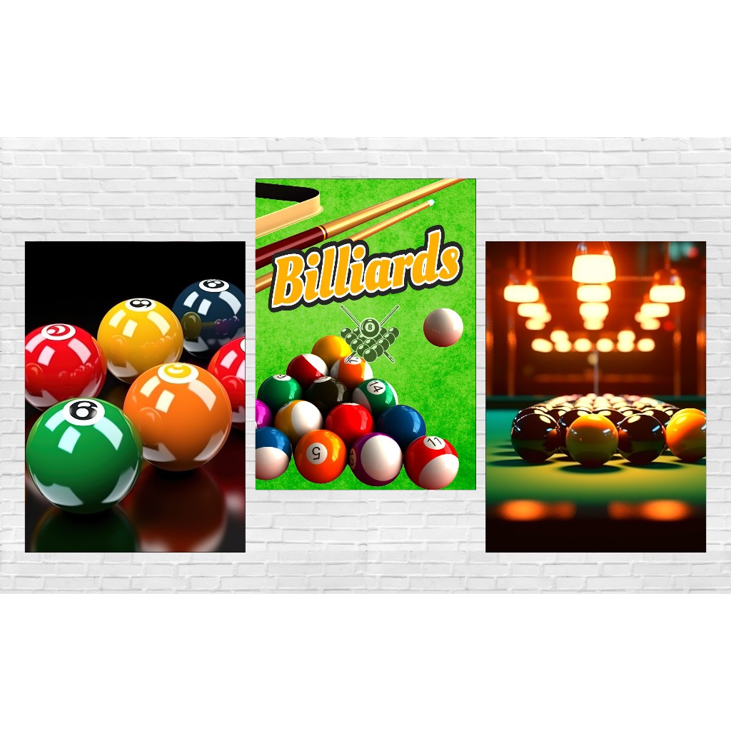 Poster Sinuca 30x40cm - KIT COM 3 POSTER - Decoração Festa Aniversário para Adulto Tema Sinuca.