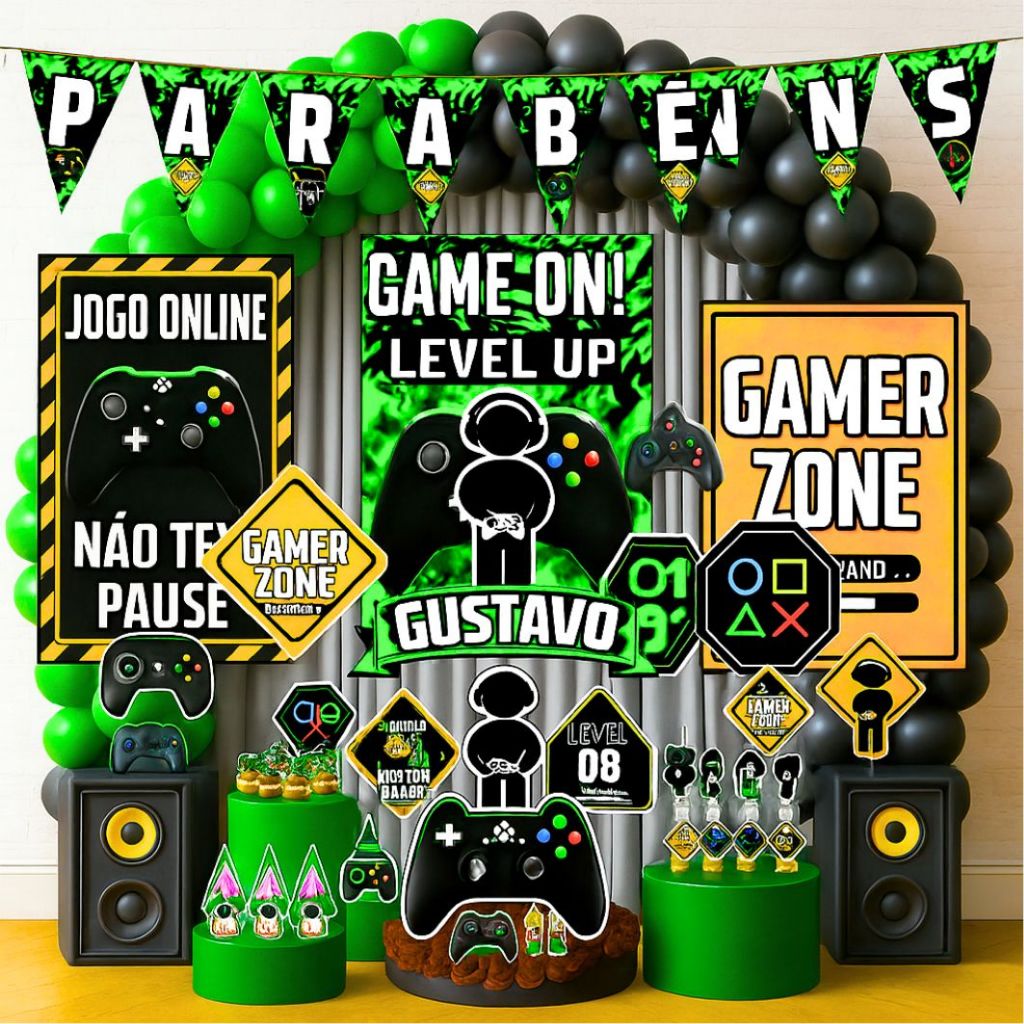 Kit Festa Aniversário Personalizado Vídeo Game 78 itens - Decoração Mesversario Lembrancinhas X Play