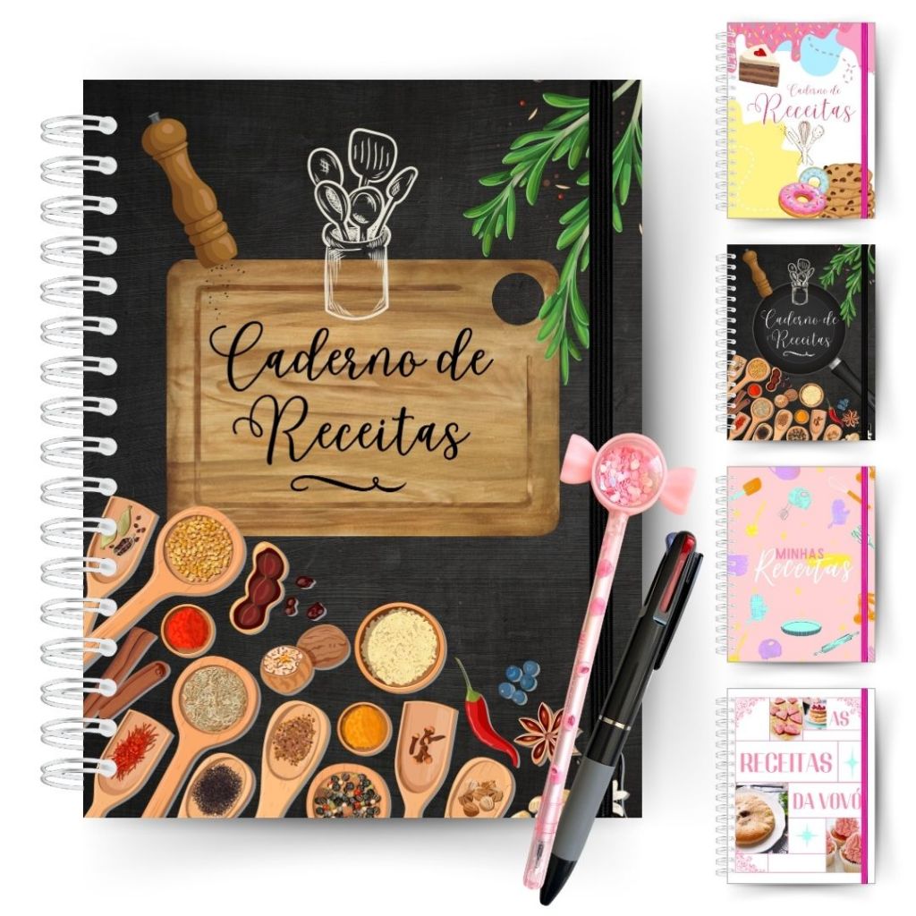 Caderno de Receitas 200 páginas Capa Dura - com Dicas e Índice para 100 Receitas