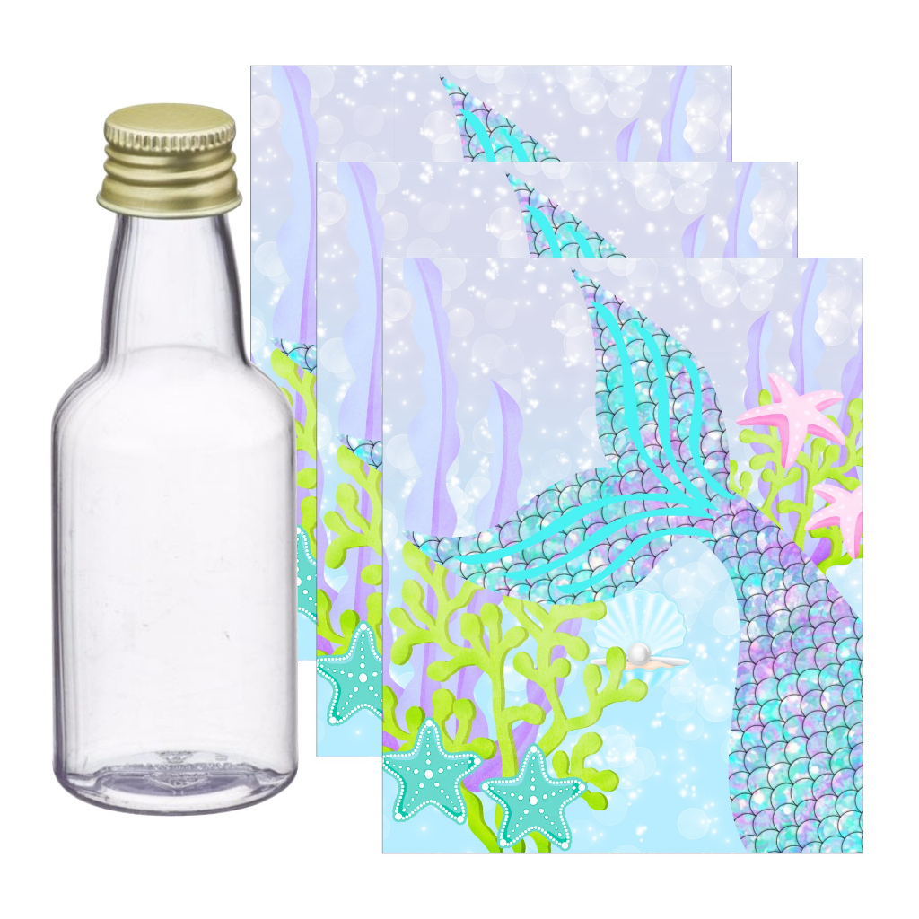 10 Adesivos para Garrafinha 50ml Sereia - Pronto para ser aplicado, Lembrancinhas de Aniversário Tema Sereia.