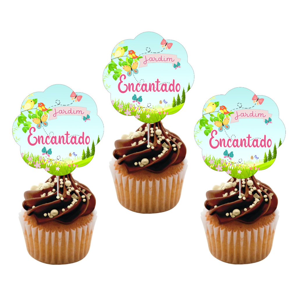 Topper para Cupcake + Saia Jardim Encantado - Decoração Festa Aniversário Topo Forminha Docinhos