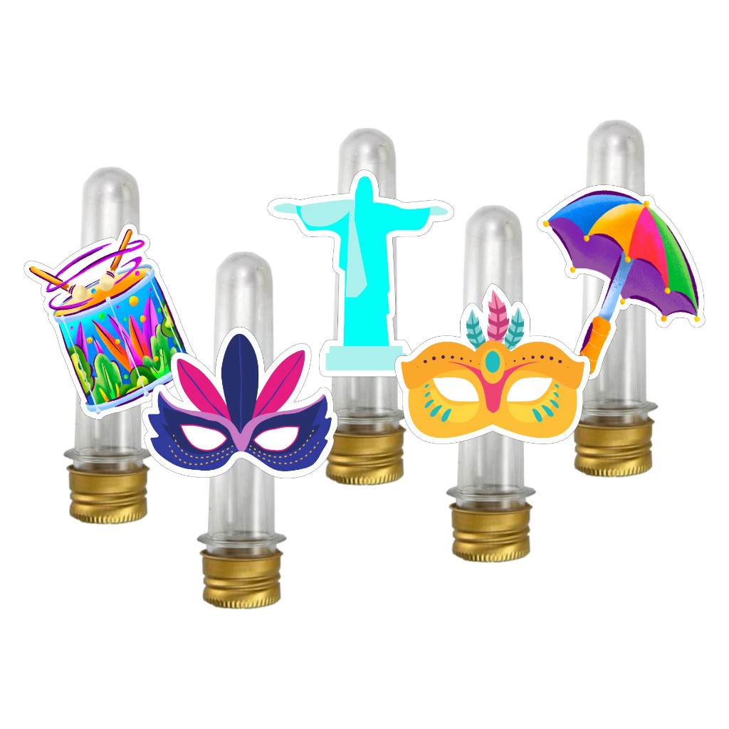 Tubete Acrílico + Apliques 3D Carnaval Folia-VÁRIAS CORES Decoração Festa Aniversário Lembrancinha