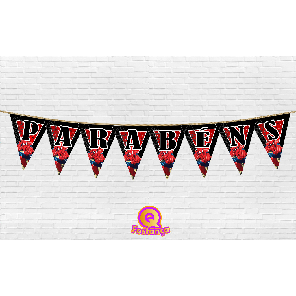 Bandeirola H Aranha *PARABÉNS* Decoração Festa Aniversário em Oferta na Shopee