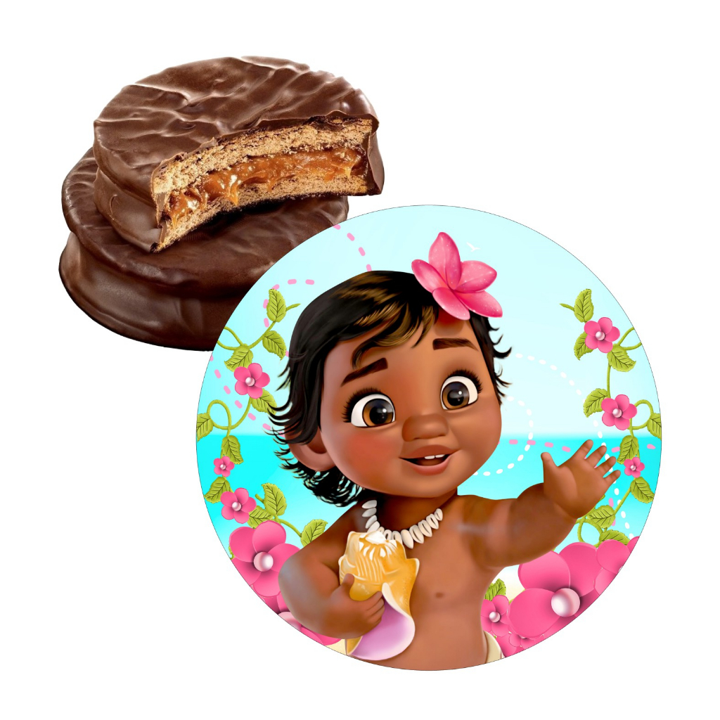 10 Adesivos para Alfajor 5cm Moana Baby - Pronto para ser aplicado, Lembrancinhas Moana Baby