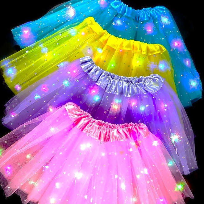 Saia de Tule Glitter Infantil Adulto com Pisca LED's Brilhante- Carnaval Bailarina Fantasia Criança