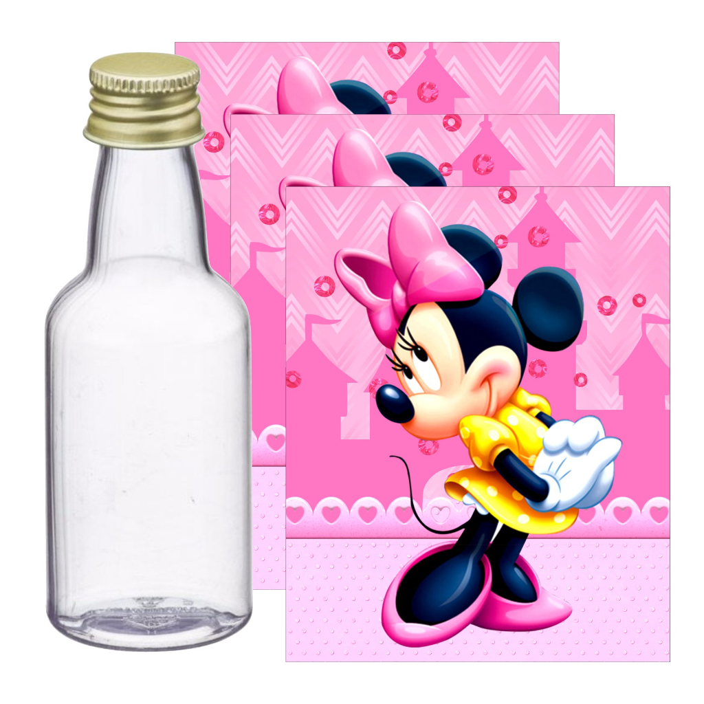 10 Adesivos para Garrafinha 50ml Minnie Rosa - Pronto para ser aplicado, Lembrancinhas de Aniversário